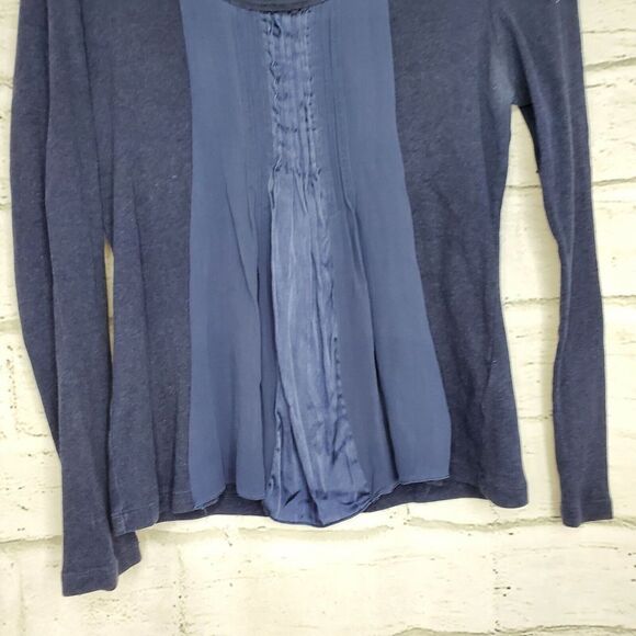 Soft Surroundings Blue Long Sleeve Cotton Shirt Silk Front Detail Womens Medium - Picture 7 of 7